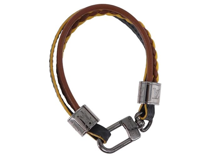 Pulseira LOUIS VUITTON LV Treble de couro marrom M6423 LV Auth 193607A