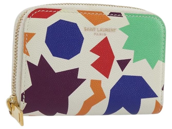 SAINT LAURENT Coin Purse Leather Multicolor Silver Auth 193388V Silvery Multiple colors