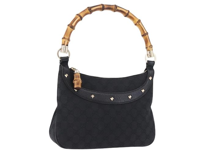 Borsa a Spalla GUCCI Bamboo in Pelle Nera e Oro 137378 Auth 194670V Nero D'oro
