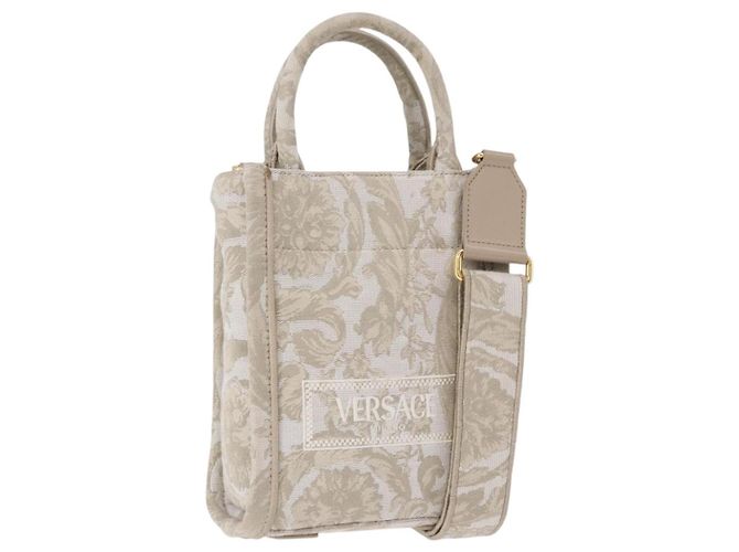 Sac cabas mini VERSACE Barocco Thena en toile 2way Beige Doré Auth BA14680V