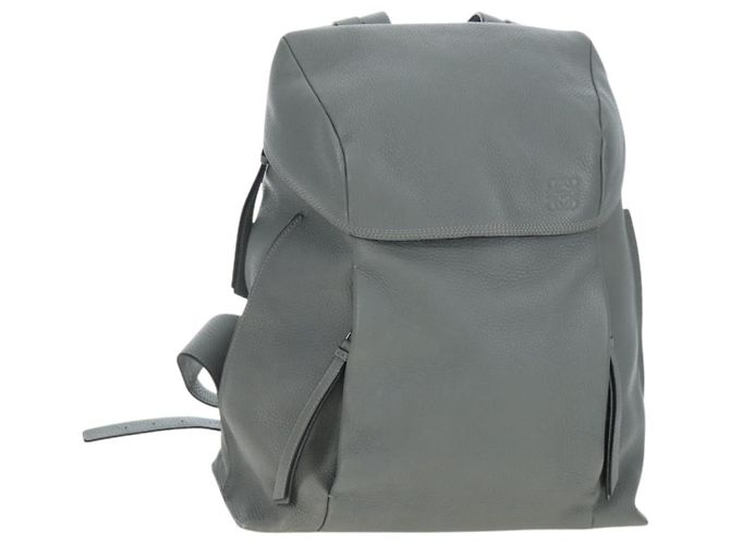 LOEWE Backpack Leather Gray Silver Auth ep15239V Brown Silvery