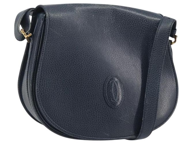 Borsa a tracolla CARTIER Must Line in pelle blu e oro Auth bs36594 D'oro