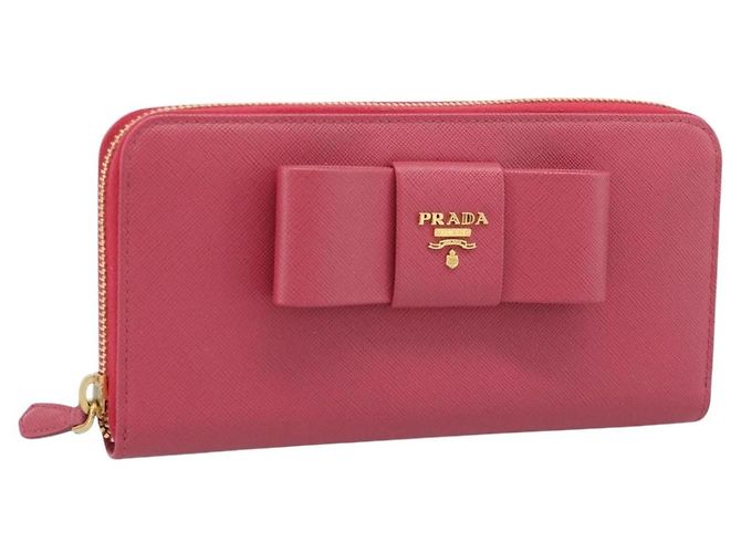 Portafoglio lungo PRADA Saffiano Rosa Tonalità Oro Auth BA14620V
