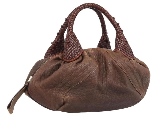 Bolsa FENDI Spy Bag de couro marrom dourado Auth 194937A