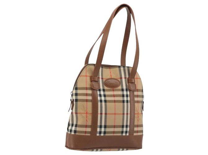 Bolsa de Ombro Burberrys Nova Check em Lona Bege Marrom Auth 194078A