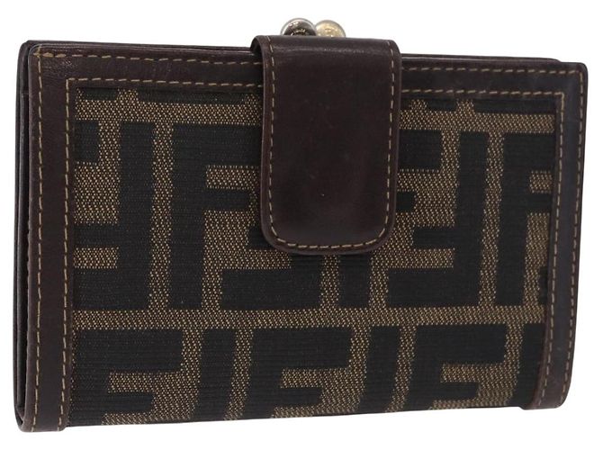 FENDI Zucca Canvas Bifold Wallet Black Brown Auth bs36409