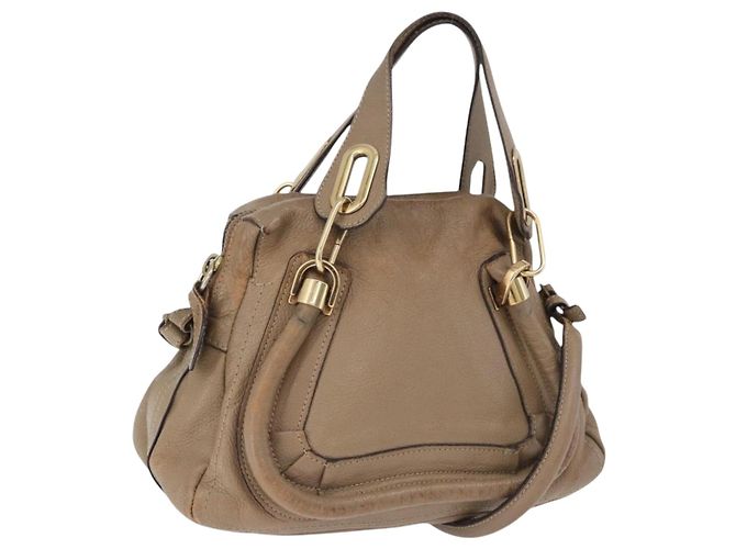 Chloé Bolsa de Ombro Chloe Mercy em Couro 2way Bege Dourado Auth bs36433