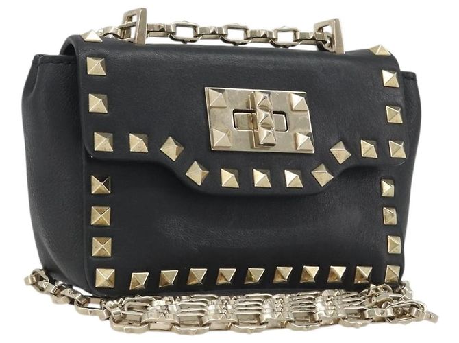 Borsa a tracolla VALENTINO con borchie in pelle nera e oro Auth BA14207A Nero D'oro