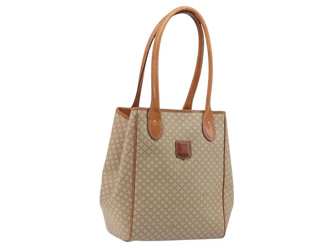 Céline Bolsa Tote CELINE Macadam Canvas PVC Bege Ouro Auth 193577 Dourado