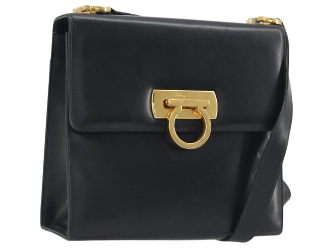 Borsa a tracolla Salvatore Ferragamo Gancini in pelle nera e oro Auth 194666 Nero D'oro