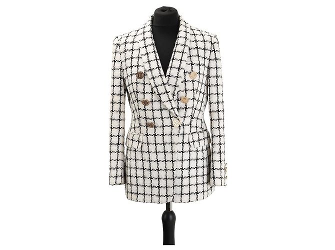 Balmain Black and White Houndstooth Tweed Blazer