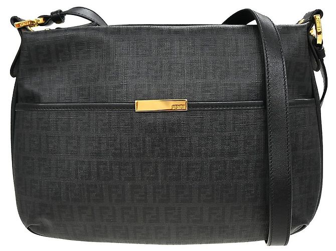 Fendi Front Pocket Messenger Zucchino Coated Canvas Medium Nero
