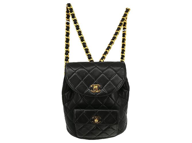 Chanel Vintage CC Pocket gestepptes Lammleder Small Schwarz