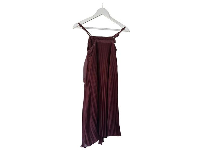 Vestido largo plisado de seda burdeos Christian Dior