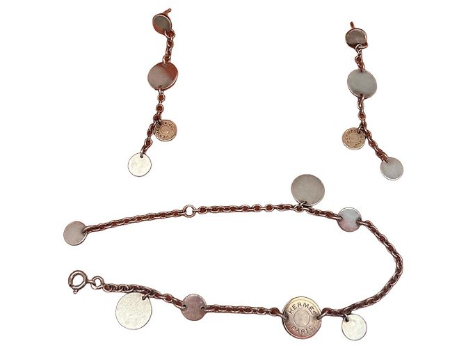 Hermès Set Bracciale e Orecchini Ex-Libris Confettis Argento Rosa 