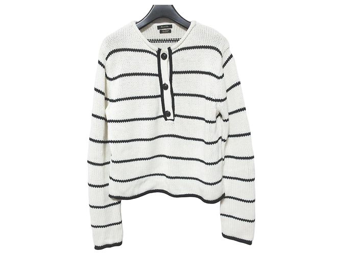 Autre Marque Massimo Dutti Grobstrick-Pullover mit Streifen Schwarz Aus weiß