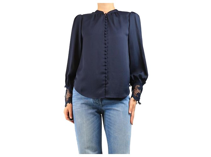 L'Agence Bluse mit Spitzenmanschetten in Navy - Größe S Marineblau
