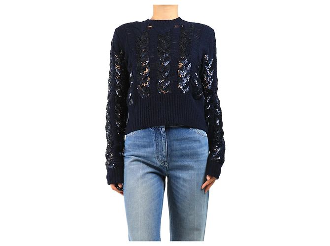 Emilio Pucci Pull en maille torsadée bleu marine à sequins - taille M