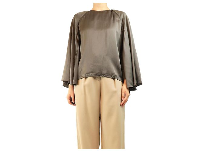 Lanvin Grey silk cape-blouse - size UK 8