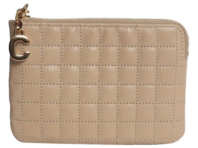 Céline Beige quilted leather card holder