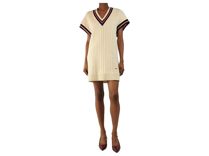 Autre Marque Strickkleid in Creme mit grobem Strick - Größe XS Roh