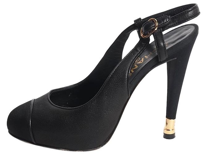 Chanel Black leather slingback pumps - size EU 37