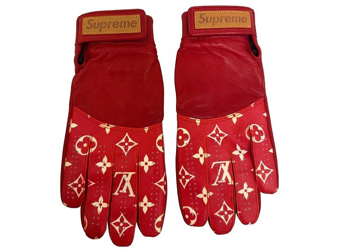 Louis Vuitton x Supreme Monogram Lederhandschuhe Rot Monogramm