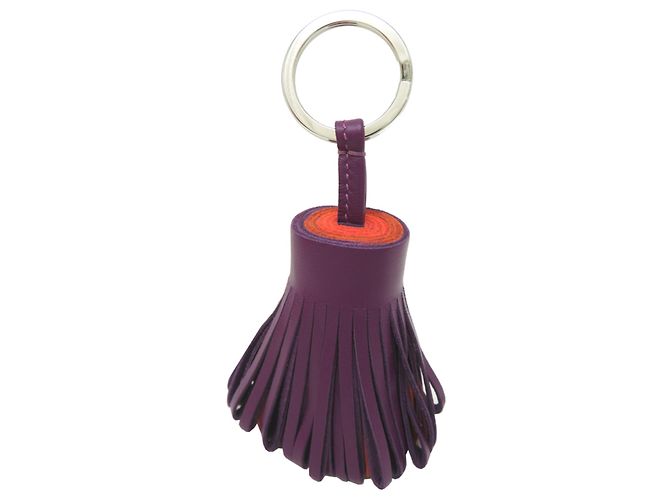 Hermès Chaveiro de couro Hermes Carmen Laranja e Roxo
