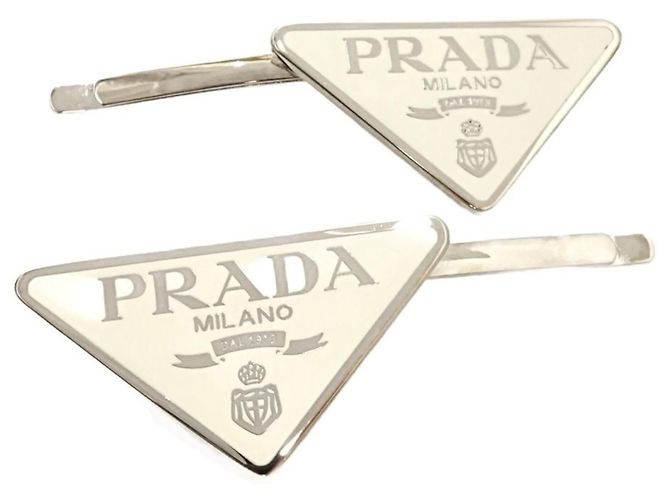 Conjunto de presilhas de cabelo em metal branco Prada