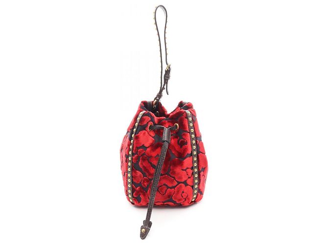 Prada Drawstring Handbag Black Red