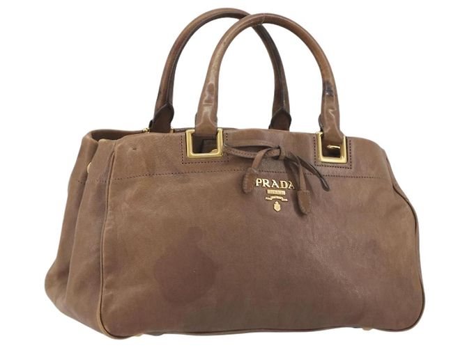 Bolsa PRADA de couro marrom ouro Auth 192531 Dourado