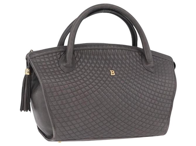 Bolsa BALLY de couro cinza com detalhes em tom dourado Auth gh2329 Marrom
