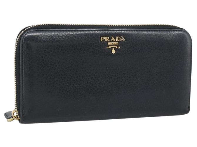 PRADA Long Wallet Leather Black Gold Auth bs36598 Golden