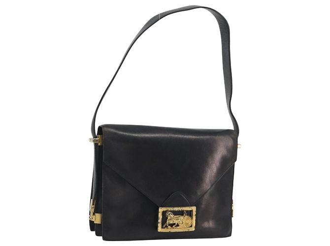 Céline CELINE Schultertasche aus Leder Schwarz Gold Auth bs36609 Golden