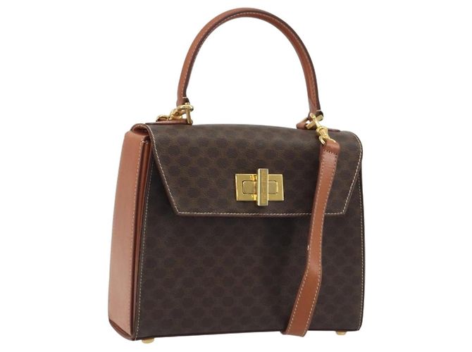 Céline Sac à main CELINE Macadam Canvas PVC Cuir 2way Marron Or Auth 193909A Doré