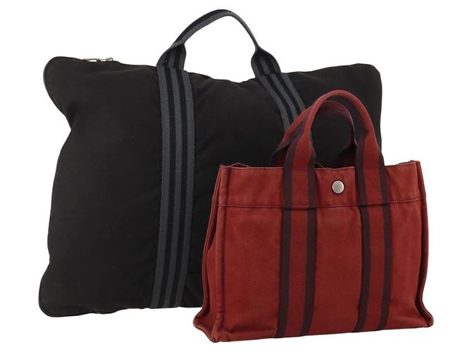 Hermès Sac à main HERMES Canvas 2 Set Rouge Noir Auth bs36352