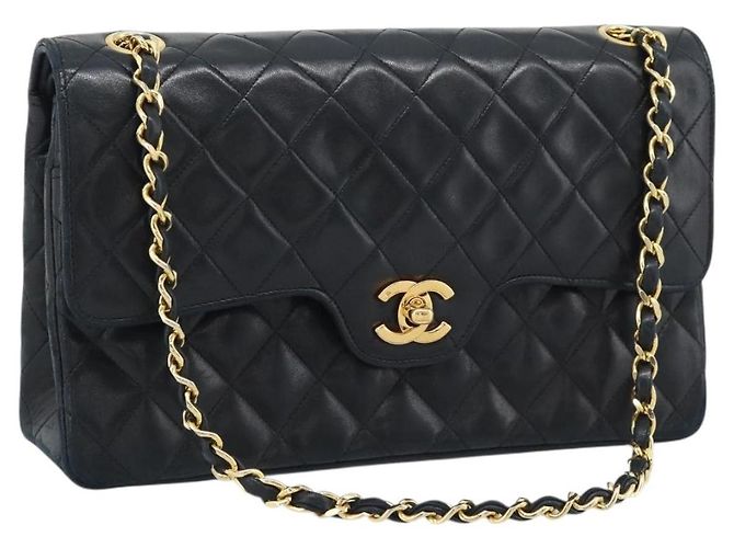 CHANEL Borsa a Spalla Chain Matelasse 25 in Pelle di Agnello Nera e Oro CC Auth 195247V Nero D'oro