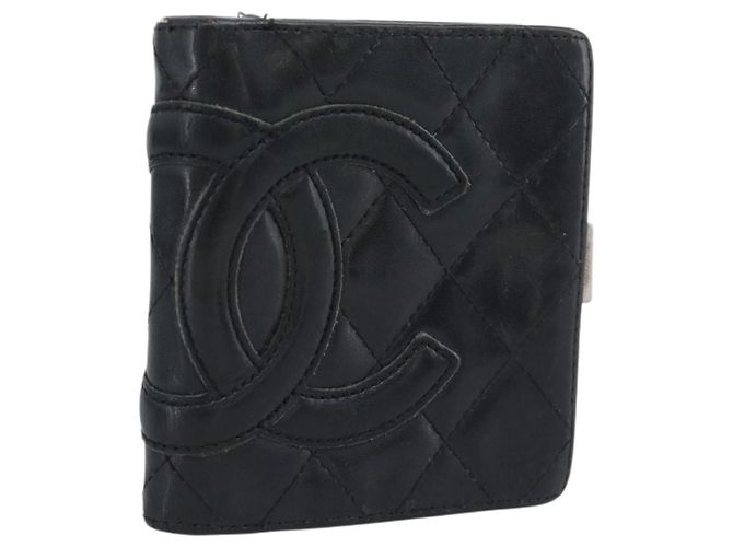 Cartera CHANEL Matelasse Cambon Line de piel de cordero negra CC Auth bs36633 Negro