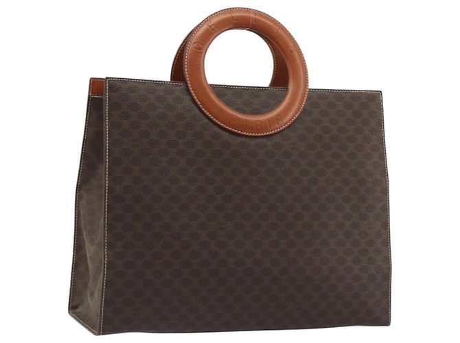 Céline Borsa CELINE Macadam Canvas PVC Pelle Marrone Oro Auth 194691 D'oro