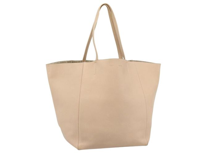 Céline Bolsa Tote CELINE de couro Bege Auth BA14562A