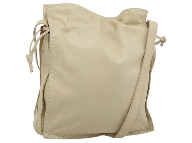 LOEWE Anagram Shoulder Bag Leather Ivory Gold Auth bs36600 Doré Écru