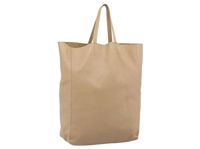 Céline CELINE Vertical Cabas Handtasche aus Leder Beige Gold Auth bs36671 Golden