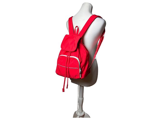 Vintage Courreges Nylon Backpack Red Silver-Tone