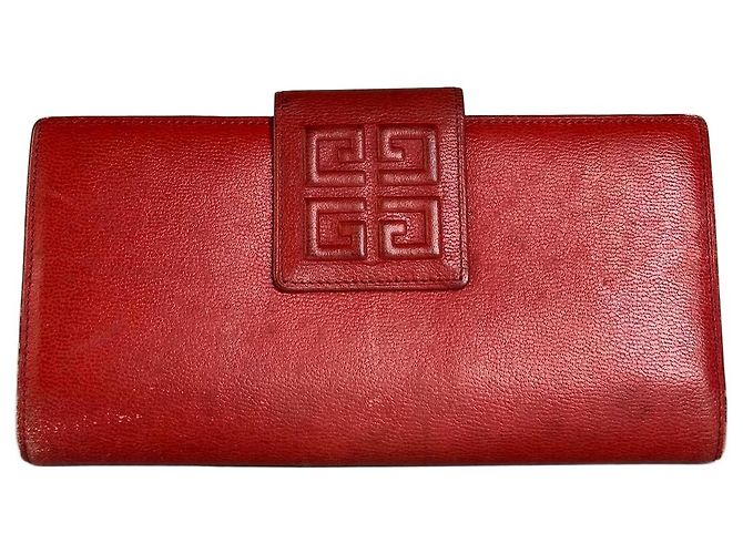 Vintage Givenchy Leather Wallet Red Gold-tone Clasp