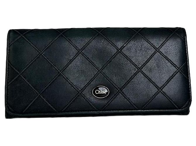 Chloé Vintage Chloe Leather Wallet Black Gold