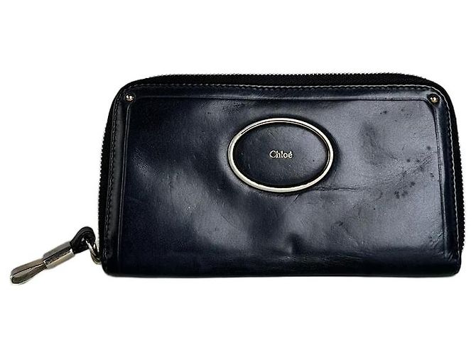 Chloé Vintage Chloe Leather Zip Wallet Black Gold