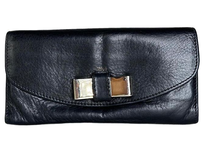 Chloé Vintage Chloe Leather Wallet Black Silver