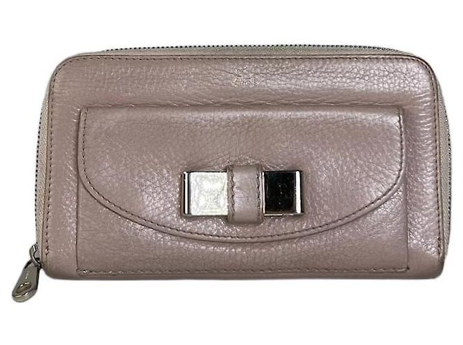 Chloé Vintage Chloe Pebbled Leather Zip Wallet Blush Pink Silver