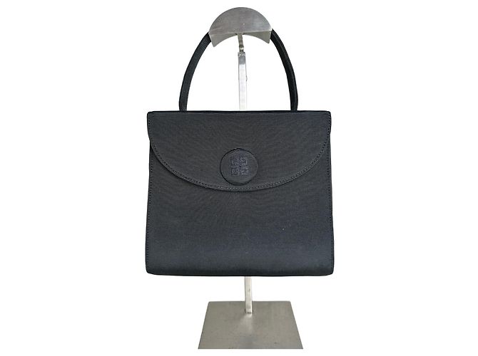 Vintage Givenchy Textured Fabric Handbag Black Gold