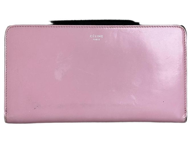Edge Céline Vintage Celine Grained Leather Wallet Pink Silver